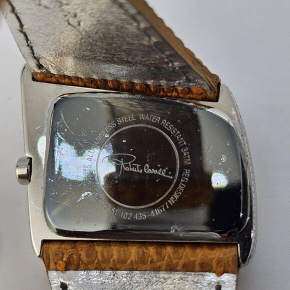Roberto Cavalli 31MM Curvi Silver Tone Honey Leather Strap Women\'s‎ Watch main image 6